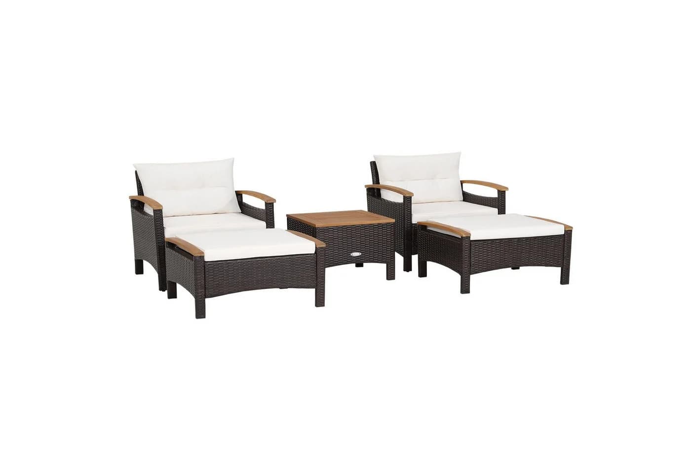 COSTWAY Balkonset Rattan 5-tlg. Akazienholzplatte mit Kissen - Bild 2