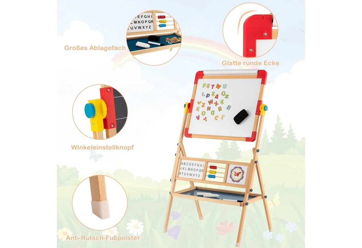 COSTWAY Standtafel Kinder Kreidetafel Holz 3-in-1 - Bild 3
