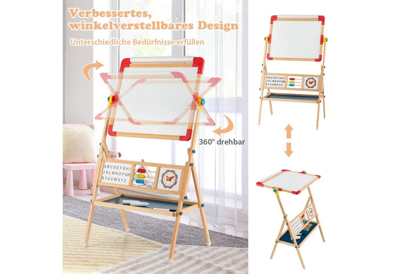 COSTWAY Standtafel Kinder Kreidetafel Holz 3-in-1 - Bild 4