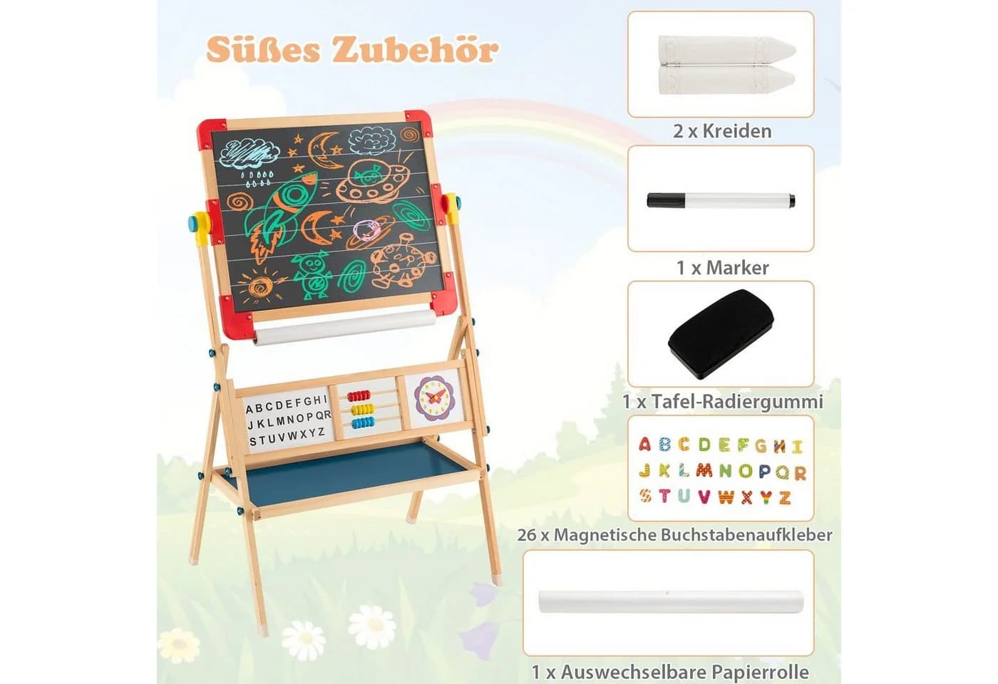COSTWAY Standtafel Kinder Kreidetafel Holz 3-in-1 - Bild 5