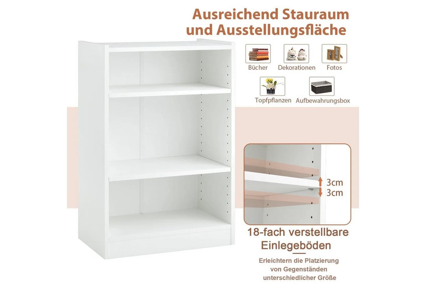 COSTWAY Bücherregal 3 Fächer Weiß Holzwerkstoff - Bild 3