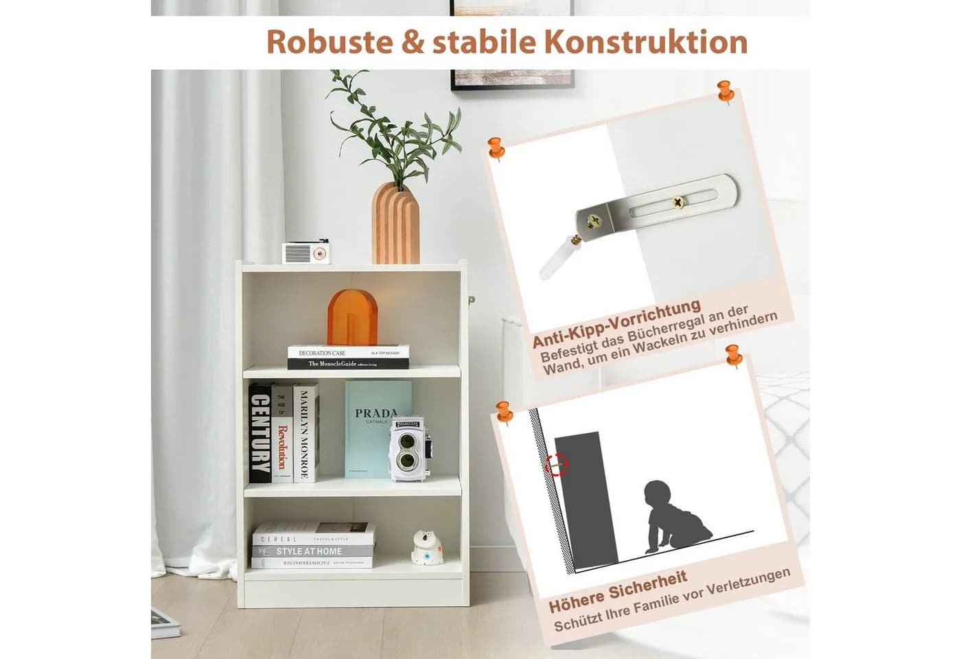 COSTWAY Bücherregal 3 Fächer Weiß Holzwerkstoff - Bild 5