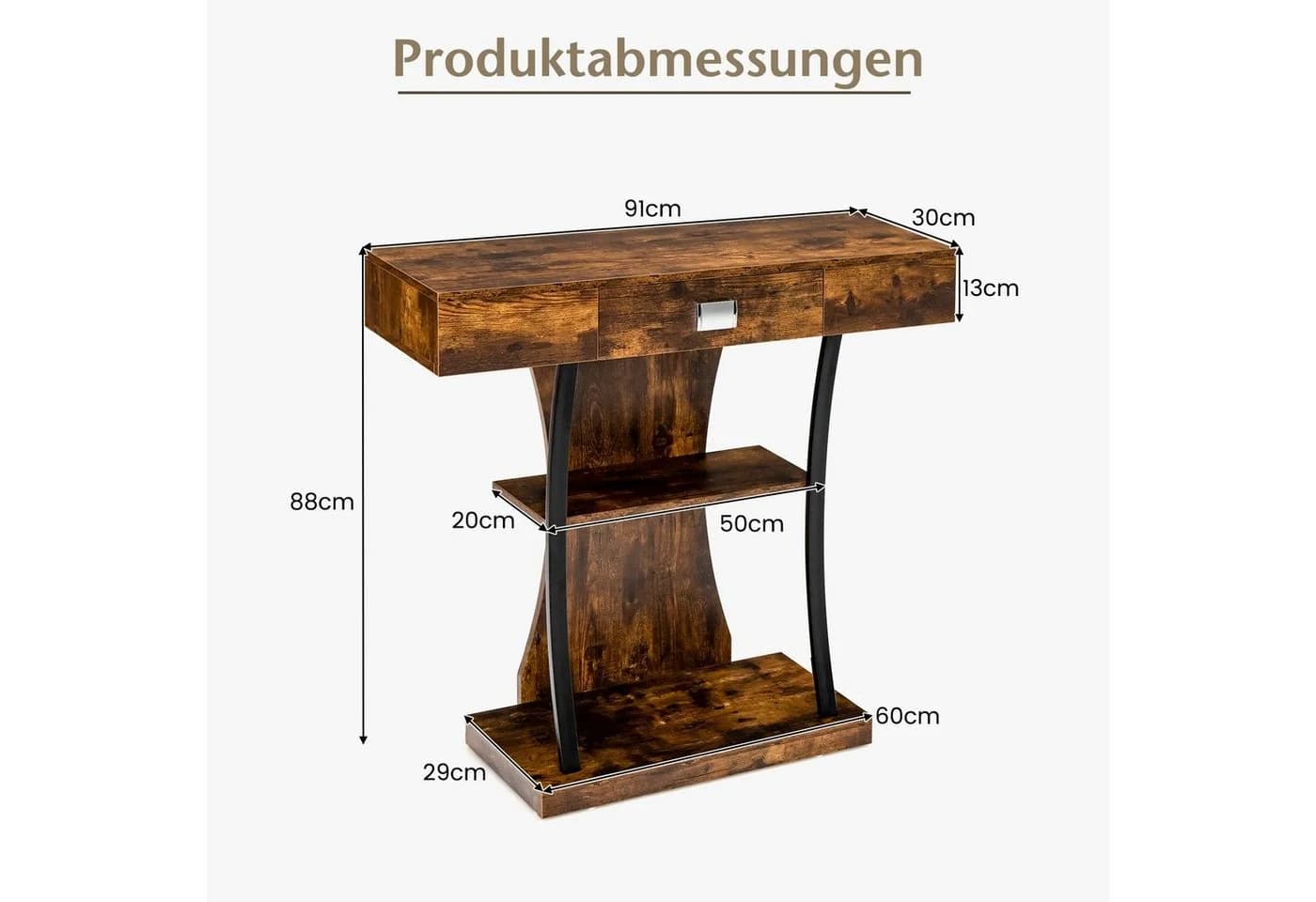 COSTWAY Konsolentisch Schmal mit Schubladen & Ablagen Flurtisch Holz - Bild 5