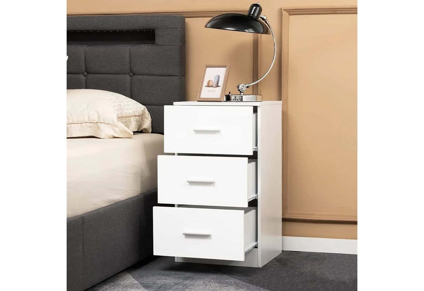 COSTWAY Aktenschrank 3 Schubladen Schwarz/Weiß Metall