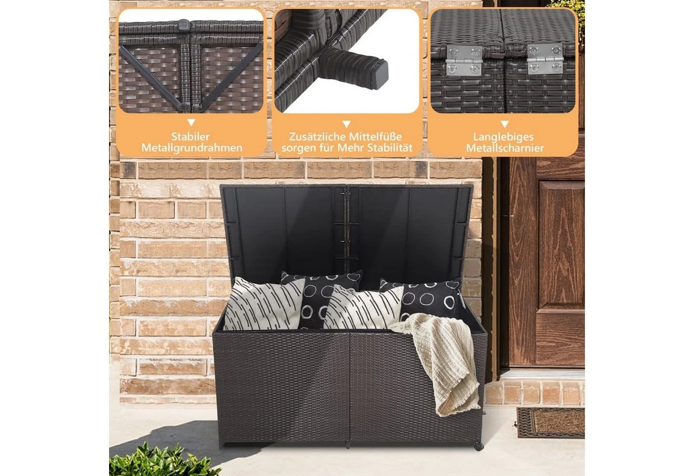 COSTWAY Auflagenbox 662L Braun PE-Rattan mit Rollen - Bild 4