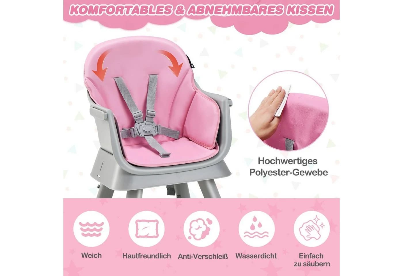 COSTWAY Hochstuhl 6in1 Kombihochstuhl Rosa - Bild 3