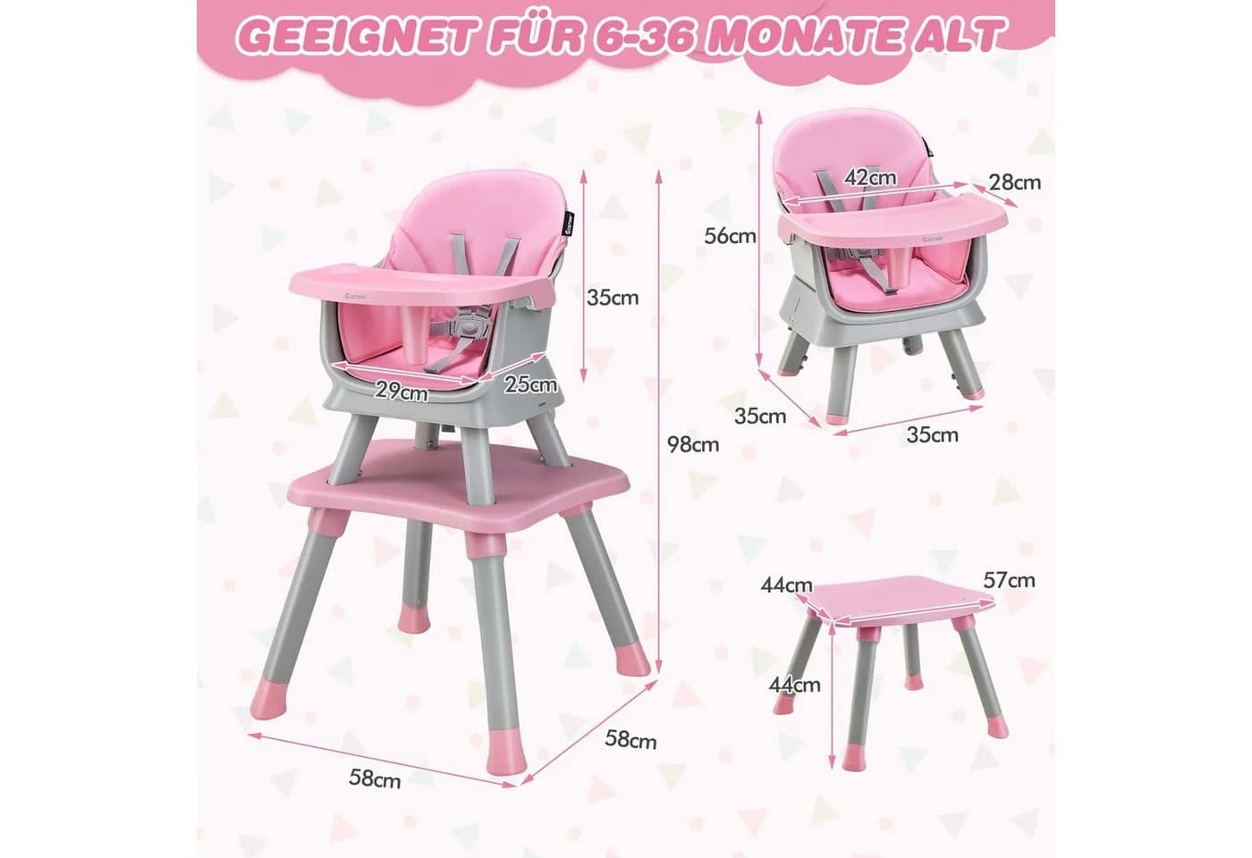 COSTWAY Hochstuhl 6in1 Kombihochstuhl Rosa - Bild 5