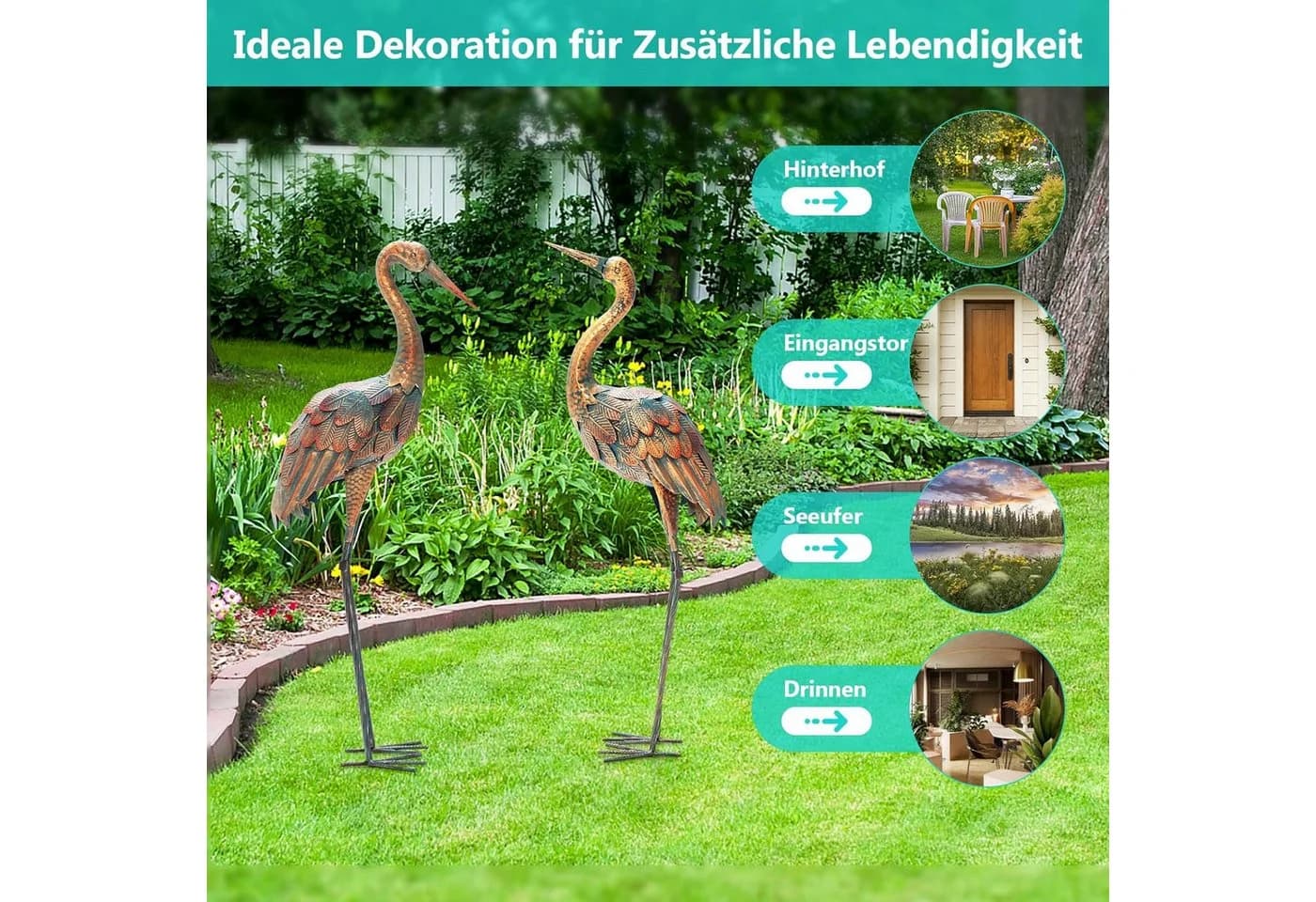 KOMFOTTEU Gartenfigur Gartendeko 2er Set 2 St Metall Kunstskulptur Braun - Bild 5