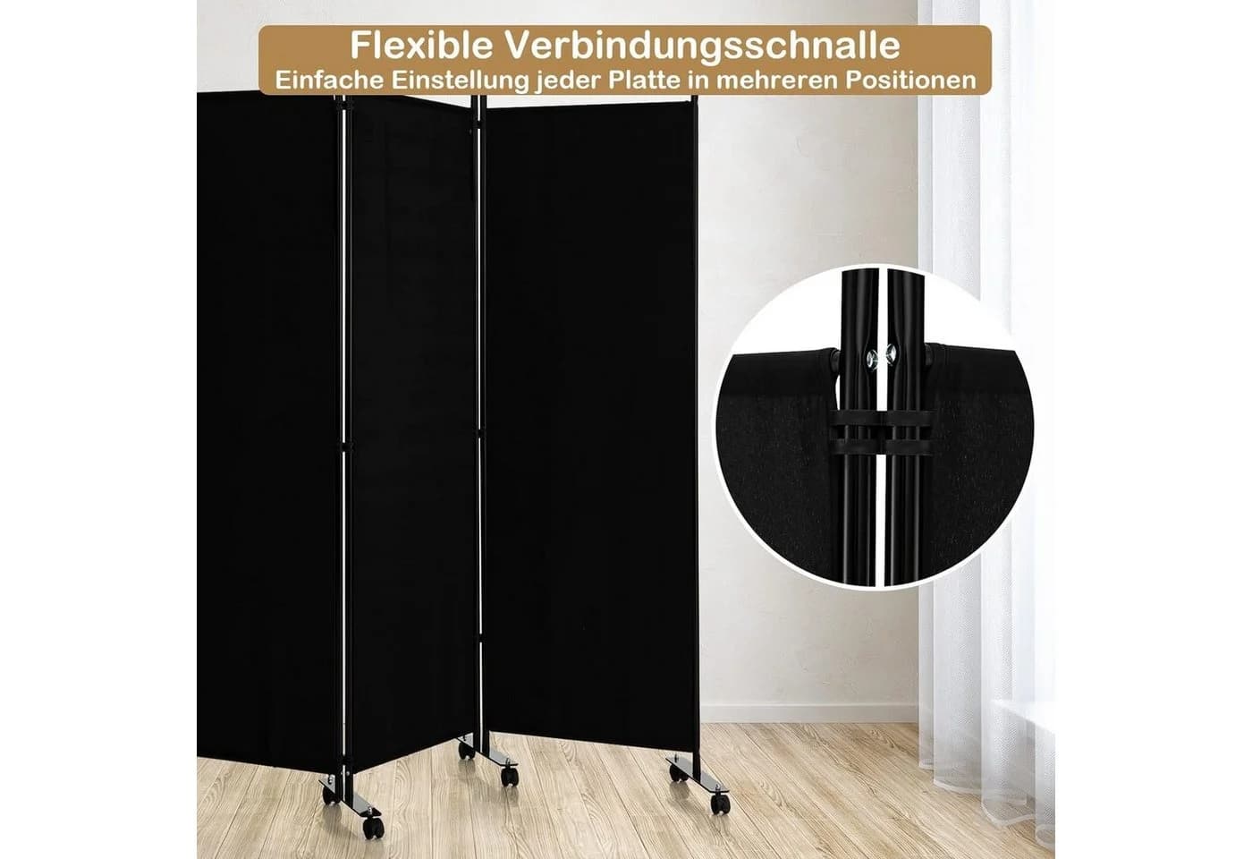KOMFOTTEU Raumteiler Paravent Trennwand Sichtschutz mit Rollen - Bild 3