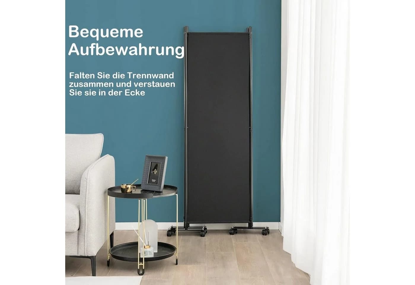 KOMFOTTEU Raumteiler Paravent Trennwand Sichtschutz mit Rollen - Bild 4