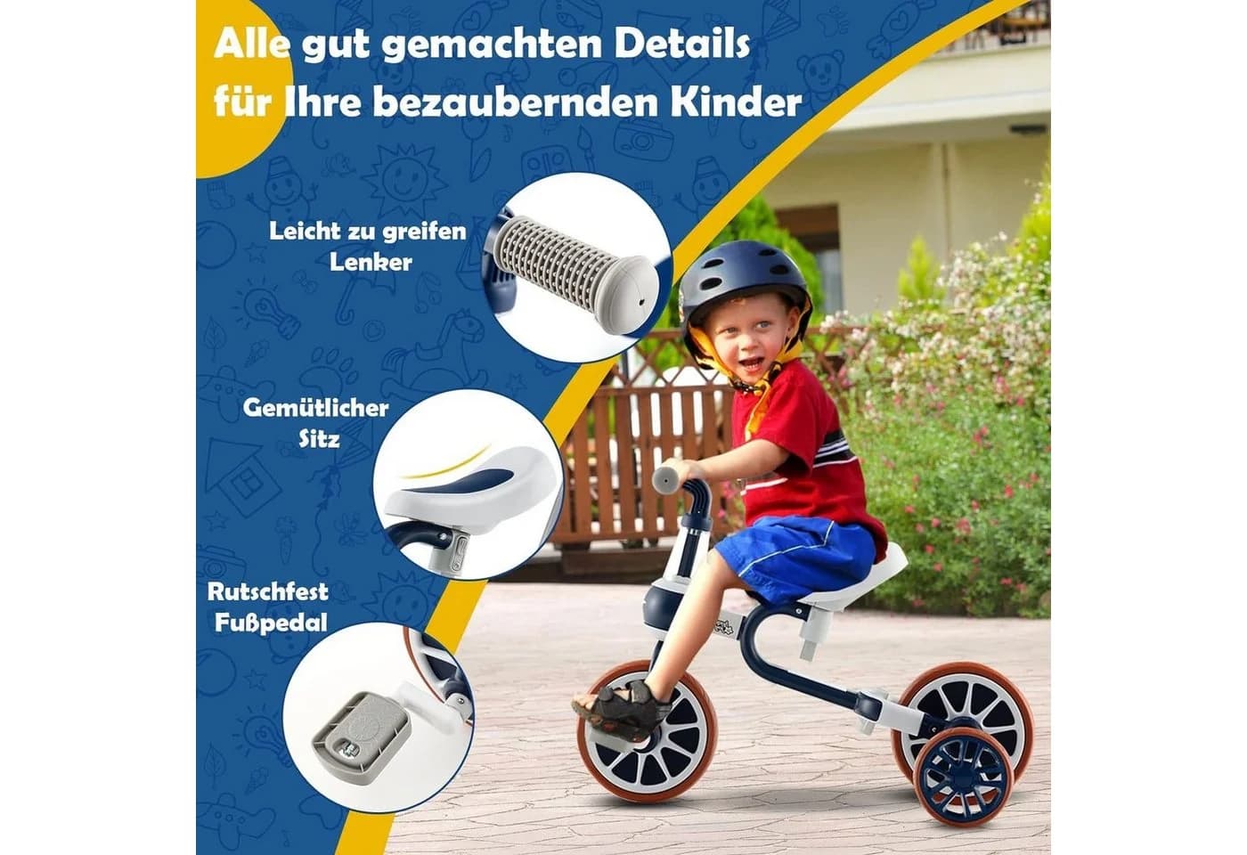 KOMFOTTEU Kinderdreirad 4-in-1 Balance Fahrrad Blau - Bild 5