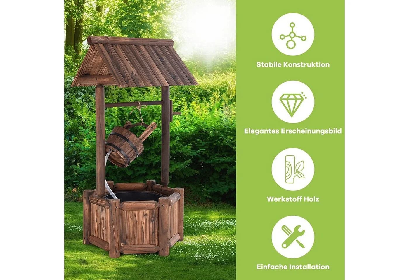 KOMFOTTEU Gartenbrunnen Dekorativer Holzbrunnen mit Dach Braun - Bild 3