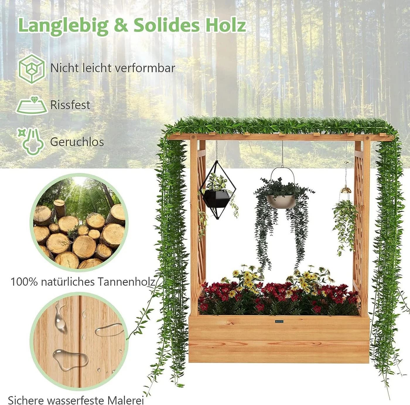 KOMFOTTEU Hochbeet mit Rankgitter Pflanzkasten für kletternde Pflanzen