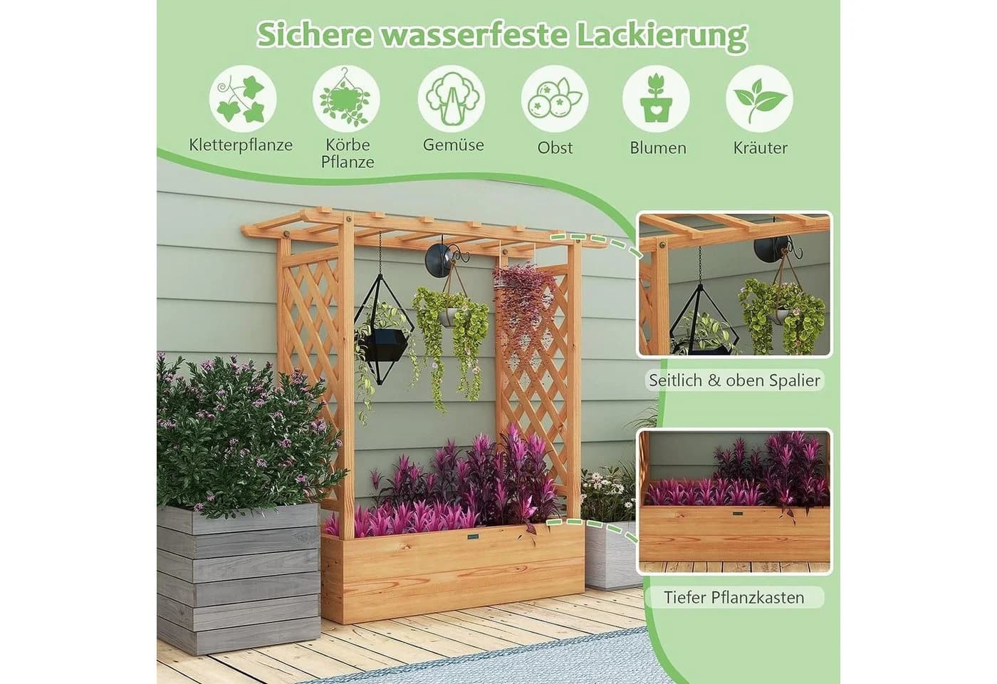 KOMFOTTEU Hochbeet mit Rankgitter Pflanzkasten für kletternde Pflanzen - Bild 3