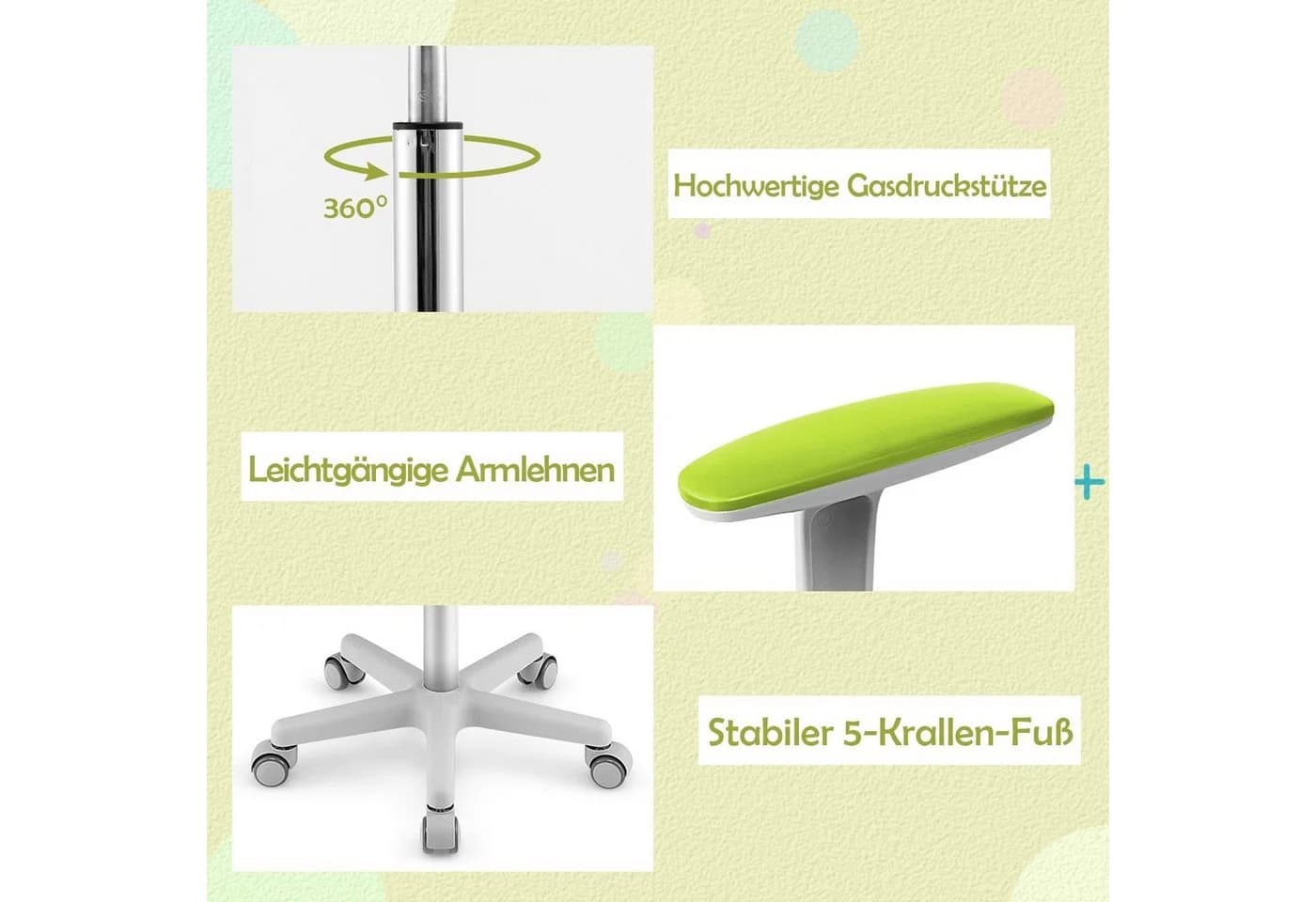 COSTWAY Drehstuhl Kinder Schreibtischstuhl, höhenverstellbar, Grün - Bild 5