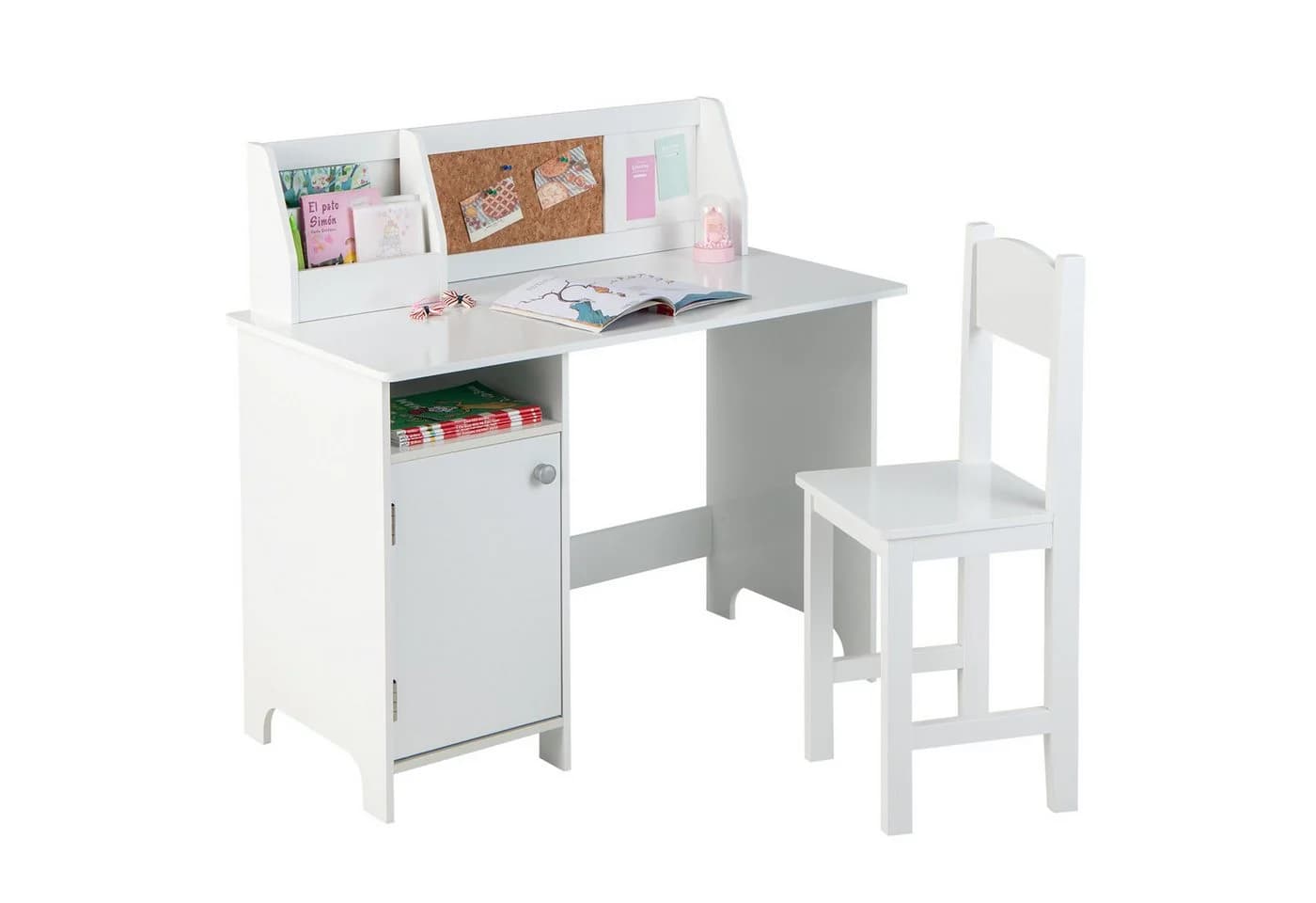 COSTWAY Kinderschreibtisch mit Stuhl Set Holz Sitzgruppe Bücherregal - Bild 2