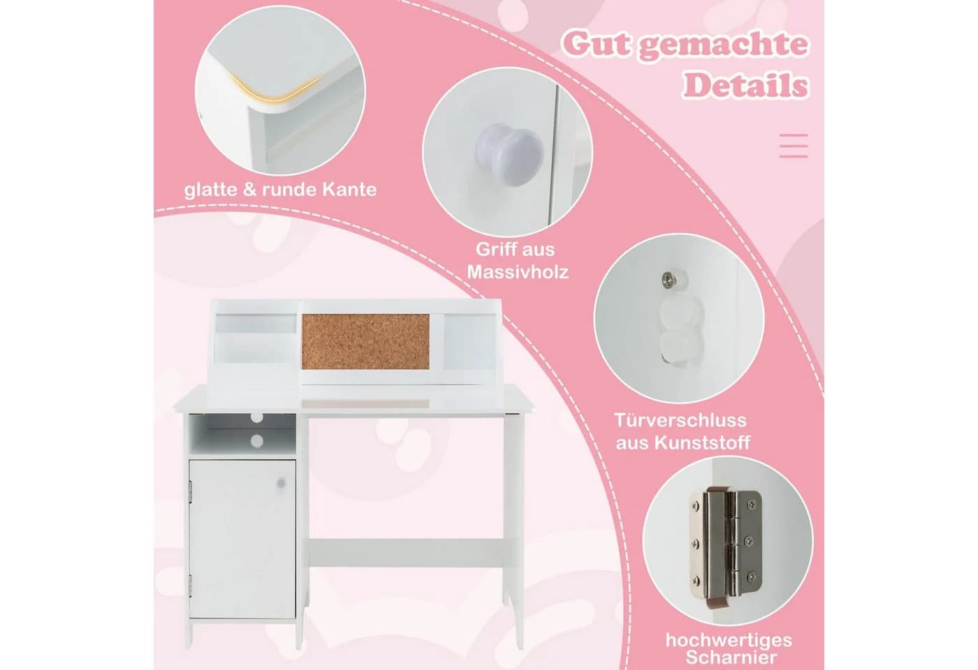 COSTWAY Kinderschreibtisch mit Stuhl Set Holz Sitzgruppe Bücherregal - Bild 5