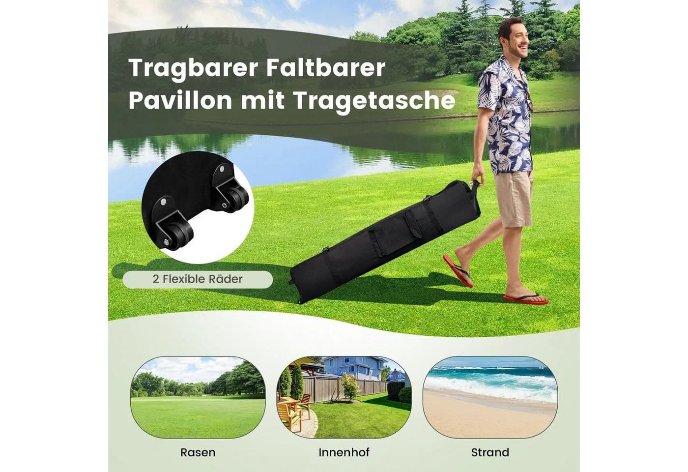 COSTWAY Faltpavillon 4x4m Pop-Up grau mit Netzwänden - Bild 3