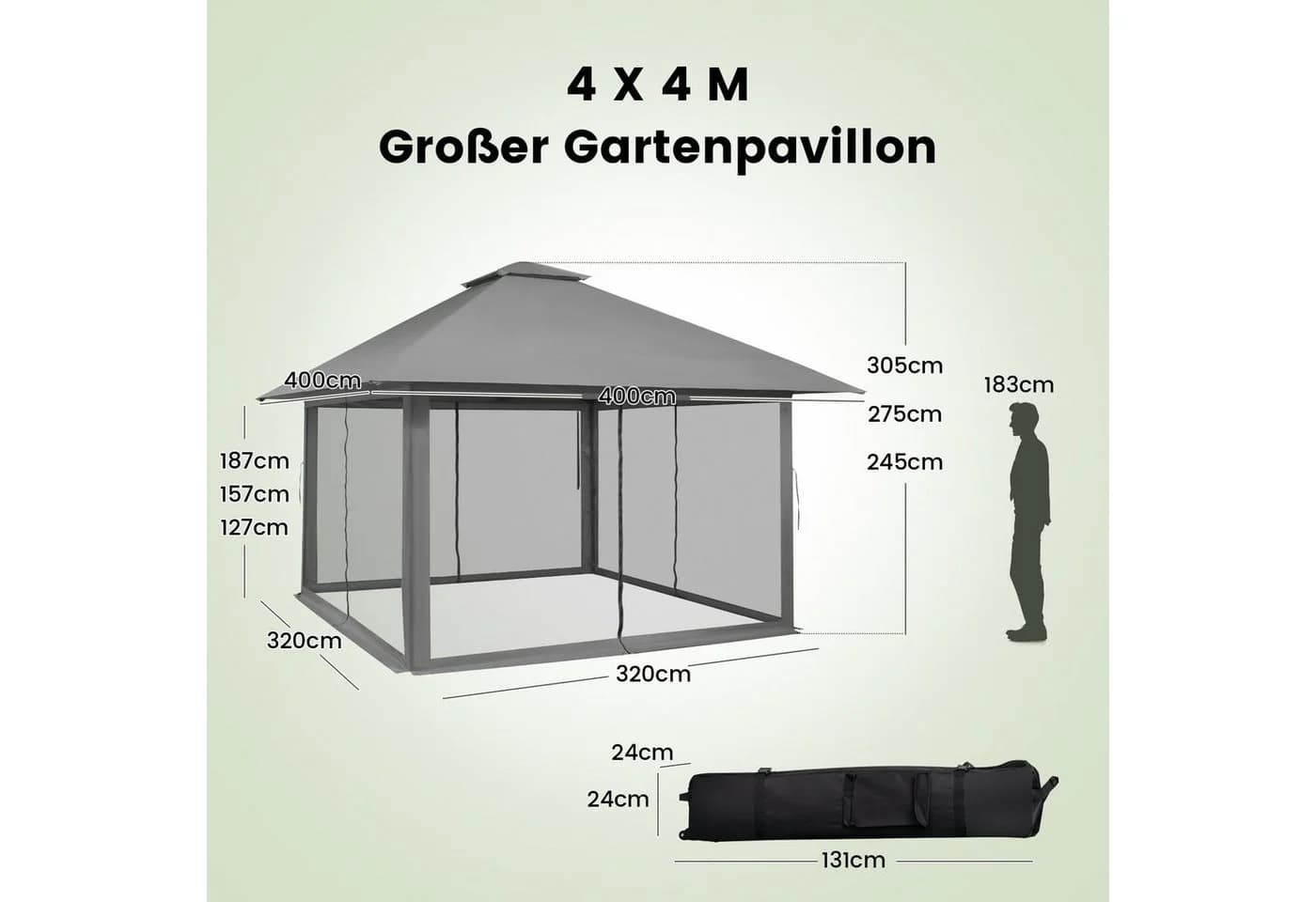 COSTWAY Faltpavillon 4x4m Pop-Up grau mit Netzwänden - Bild 4