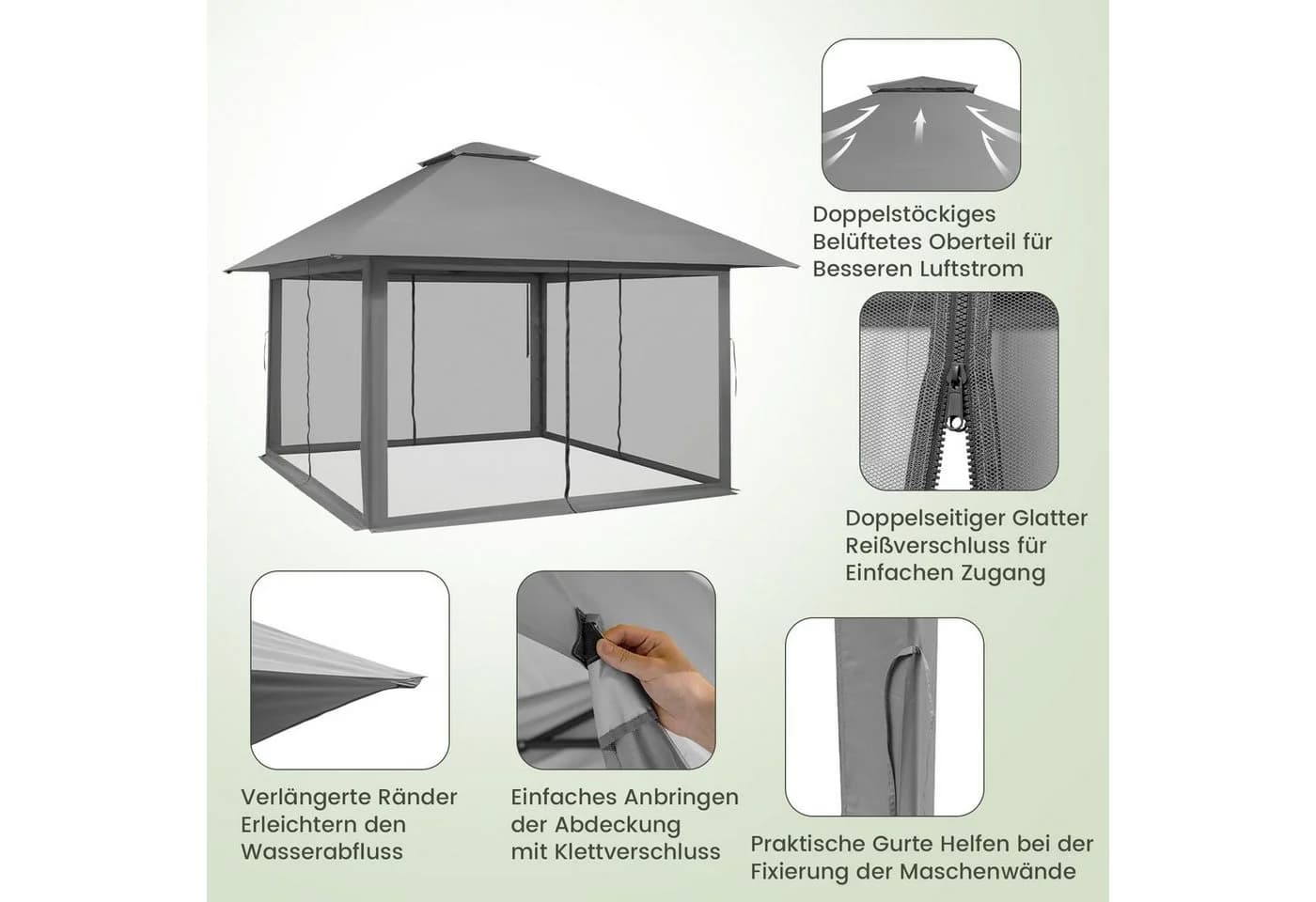 COSTWAY Faltpavillon 4x4m Pop-Up grau mit Netzwänden - Bild 5