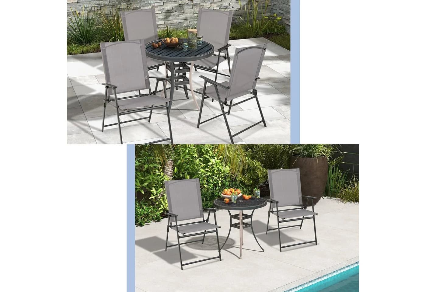 COSTWAY Gartenstuhl Klappstühle 4 St. Klappbar mit Armlehnen 150kg