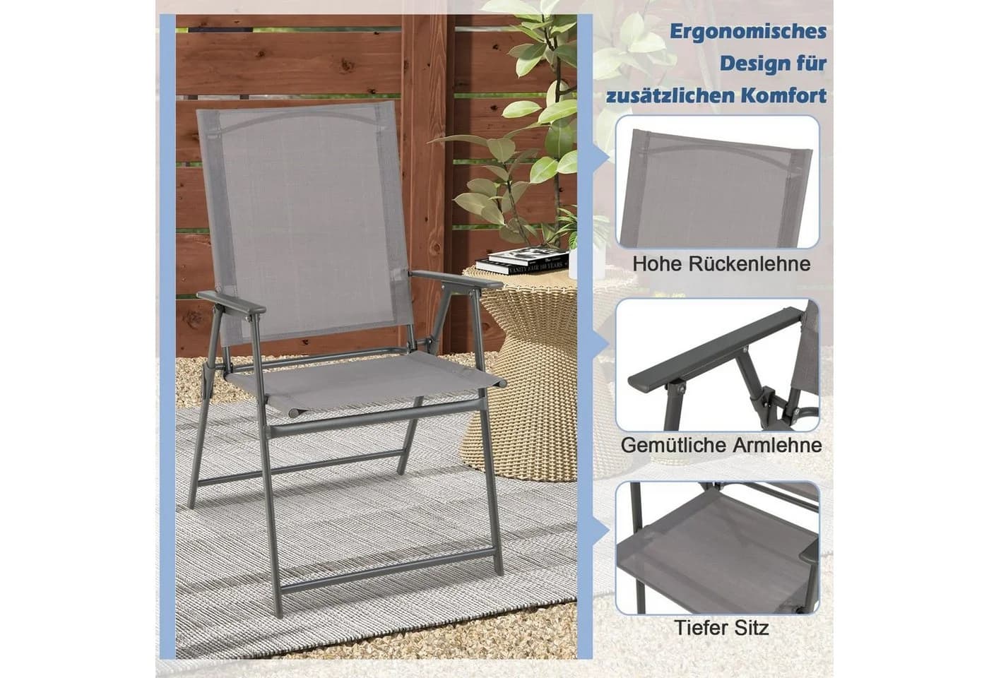 COSTWAY Gartenstuhl Klappstühle 4 St. Klappbar mit Armlehnen 150kg - Bild 4