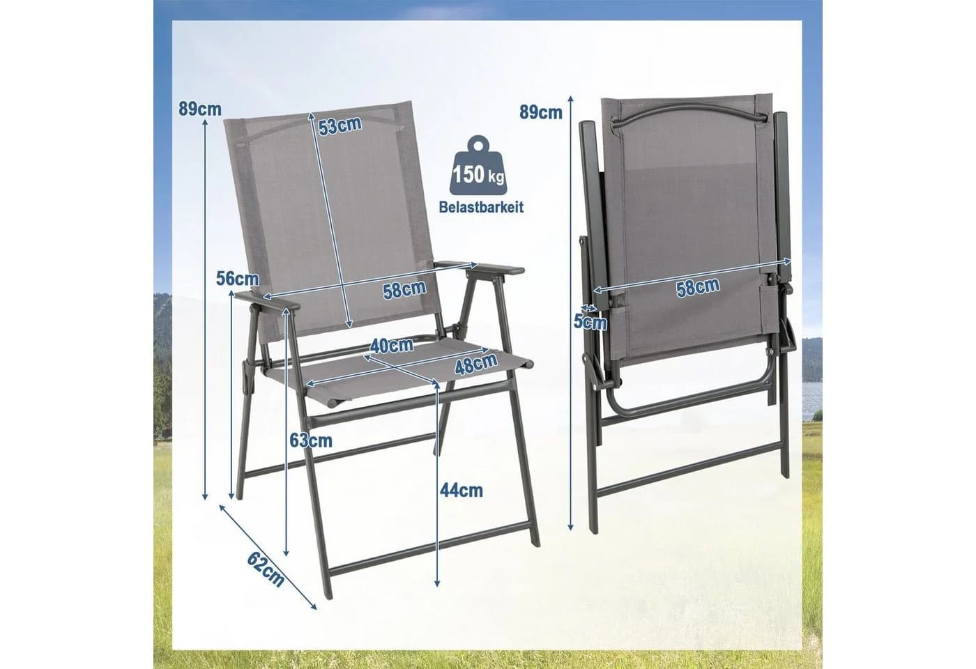 COSTWAY Gartenstuhl Klappstühle 4 St. Klappbar mit Armlehnen 150kg - Bild 5