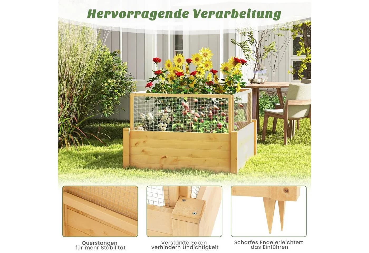COSTWAY Hochbeet mit 4-seitigem Schutzzaun, 9 Pflanzflächen, 107x107x70cm - Bild 5