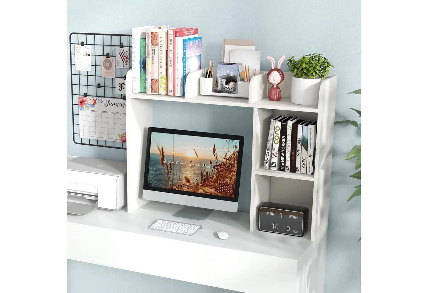 COSTWAY Regal-Schreibtisch mit 4 Ablagen, offenem Fach, bis 45kg, 94x25x74cm