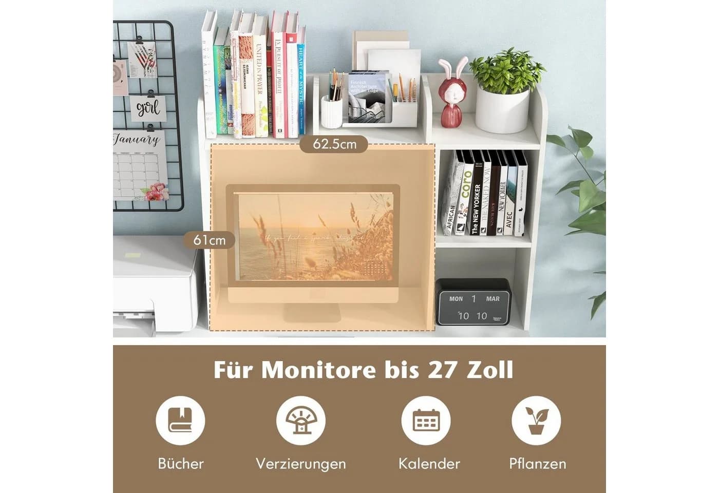 COSTWAY Regal-Schreibtisch mit 4 Ablagen, offenem Fach, bis 45kg, 94x25x74cm - Bild 3