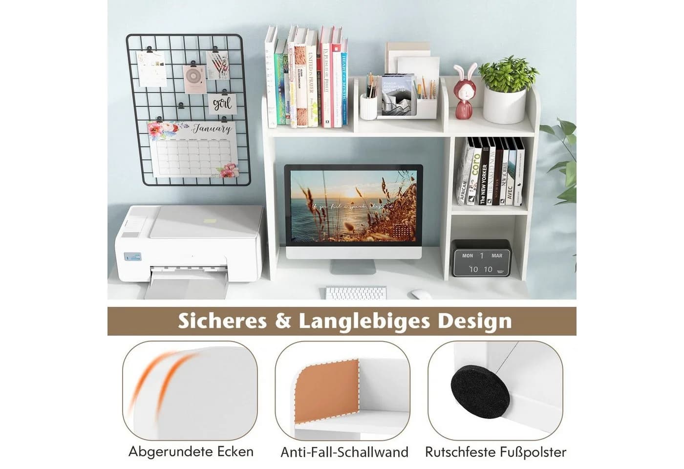 COSTWAY Regal-Schreibtisch mit 4 Ablagen, offenem Fach, bis 45kg, 94x25x74cm - Bild 5
