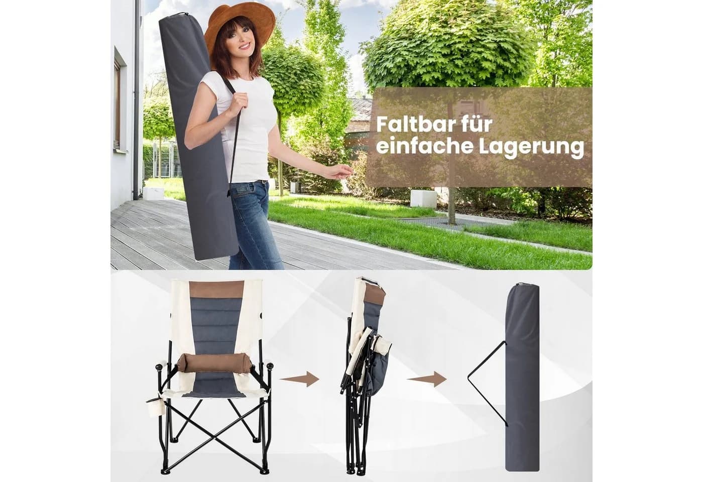 COSTWAY Campingstuhl Klappstuhl mit Getränkehalter bis 150kg