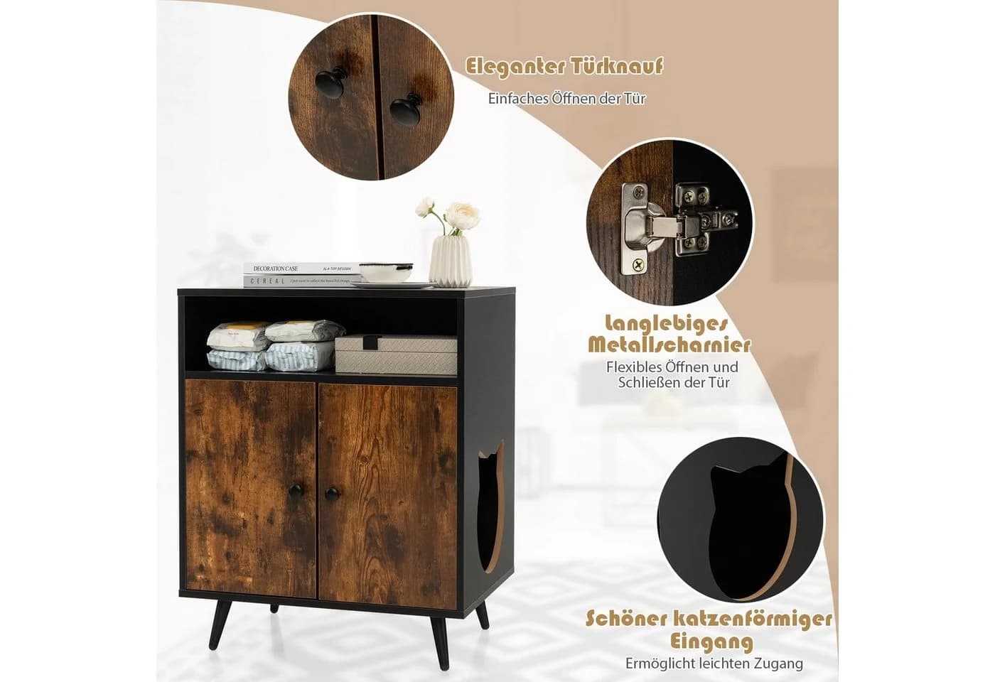 COSTWAY Katzenschrank Katzenhaus 2 in 1 Beistelltisch Schwarz