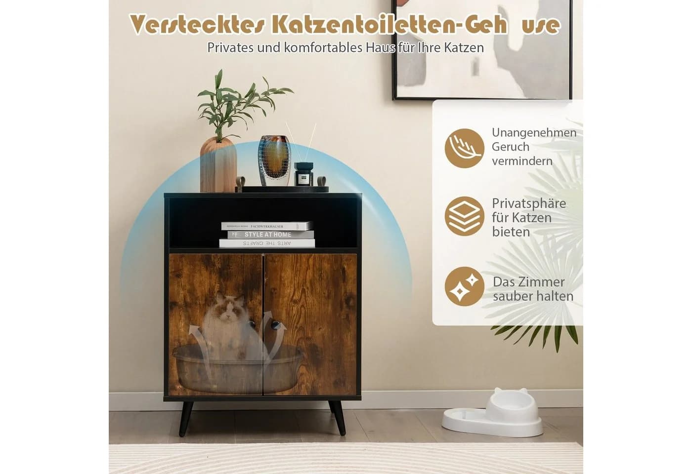 COSTWAY Katzenschrank Katzenhaus 2 in 1 Beistelltisch Schwarz - Bild 3
