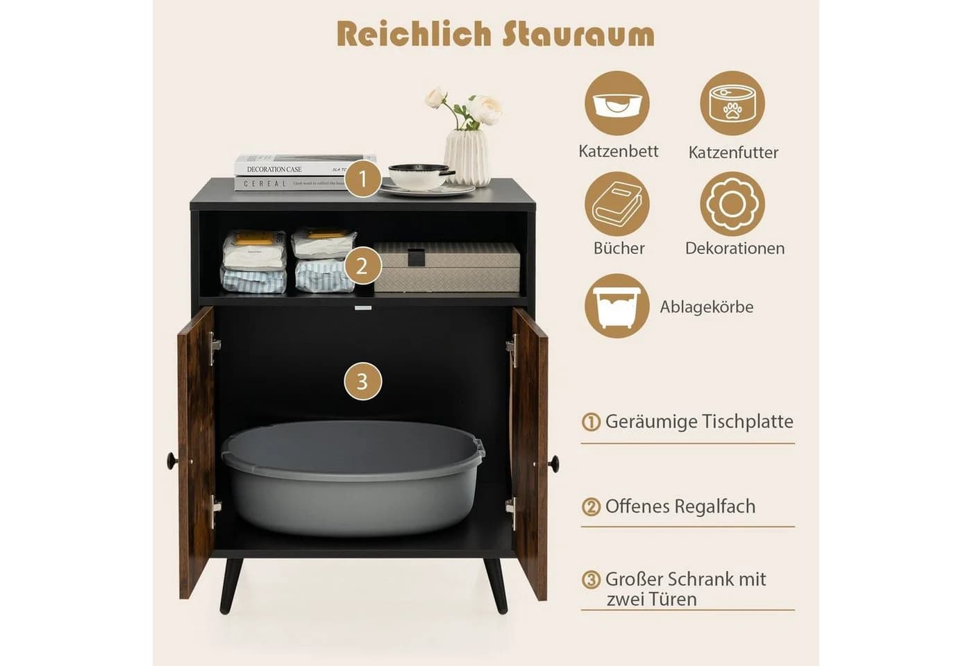 COSTWAY Katzenschrank Katzenhaus 2 in 1 Beistelltisch Schwarz - Bild 4