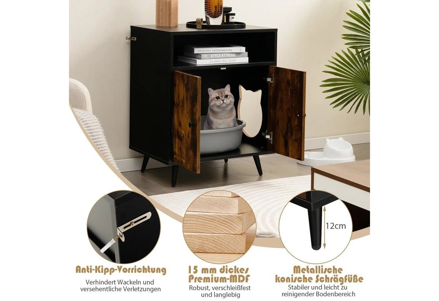 COSTWAY Katzenschrank Katzenhaus 2 in 1 Beistelltisch Schwarz - Bild 5