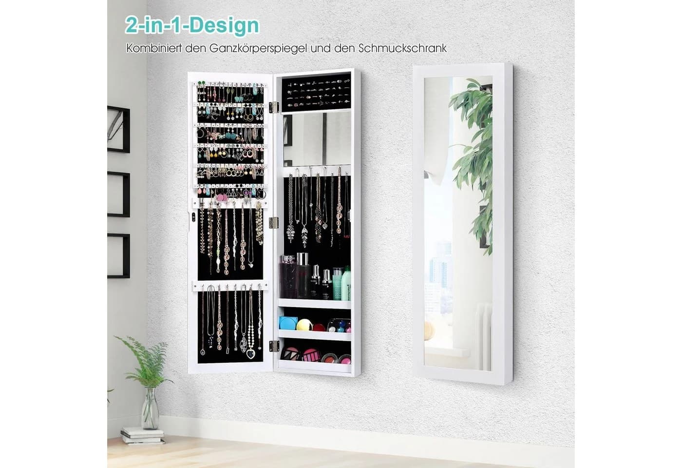 COSTWAY Schmuckschrank mit Ganzkörperspiegel hängend weiß - Bild 2