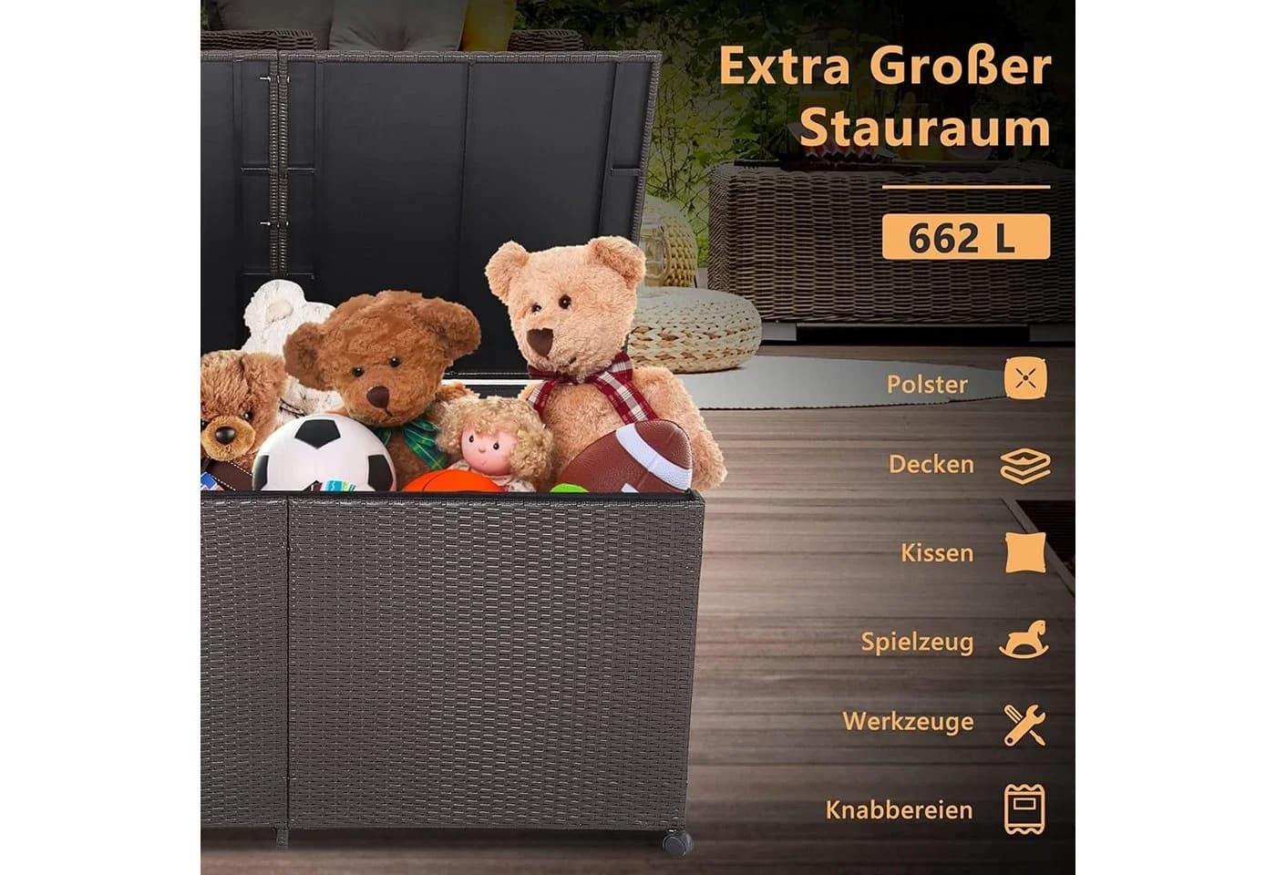 KOMFOTTEU Kissenbox Braun mit Rollen und Griffen - Bild 3