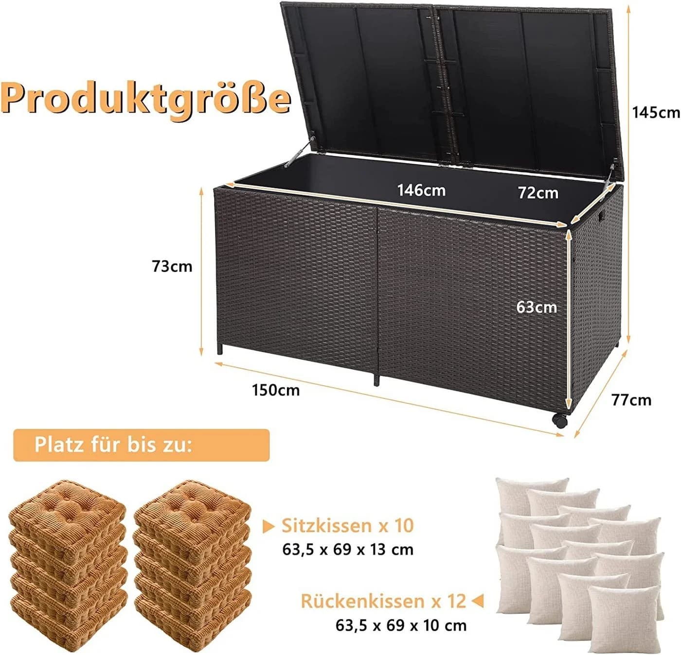 KOMFOTTEU Kissenbox Braun mit Rollen und Griffen - Bild 5