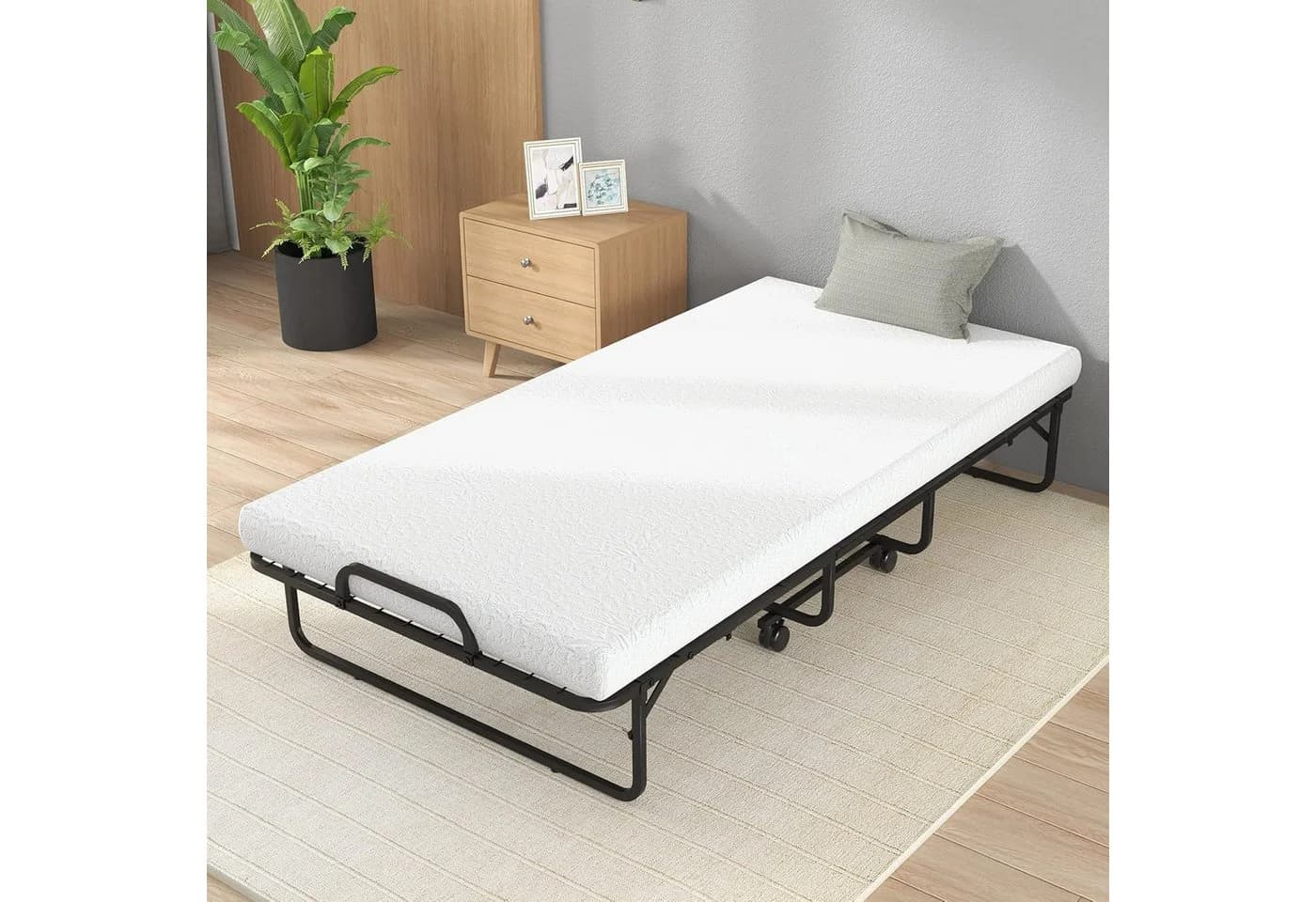 KOMFOTTEU Gästebett Klappbett mit Memoryschaum-Matratze Schwarz/Weiß