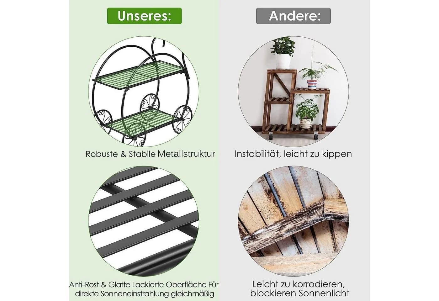 KOMFOTTEU Blumenständer Pflanzenregal Schwarz Wetterfest - Bild 5