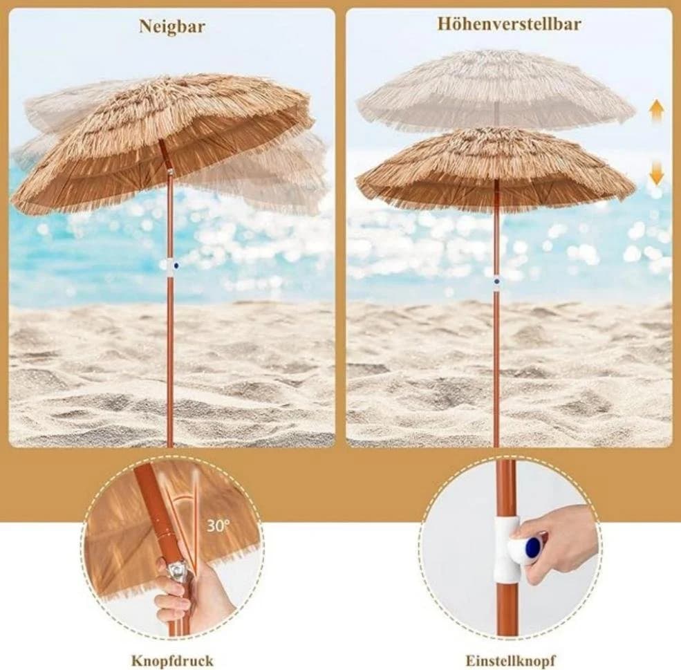 KOMFOTTEU Sonnenschirm Hawaii Strandschirm mit Neigungsfunktion & verstellbarer Höhe - Bild 3