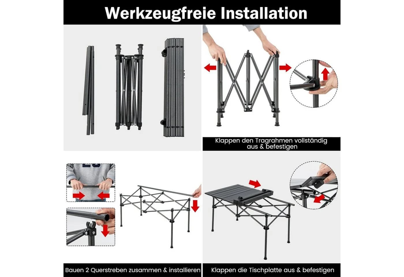 COSTWAY Campingtisch Klapptisch Aluminiumtischplatte Schwarz