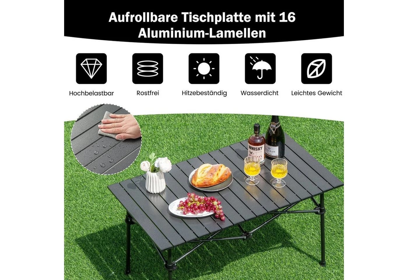 COSTWAY Campingtisch Klapptisch Aluminiumtischplatte Schwarz - Bild 4