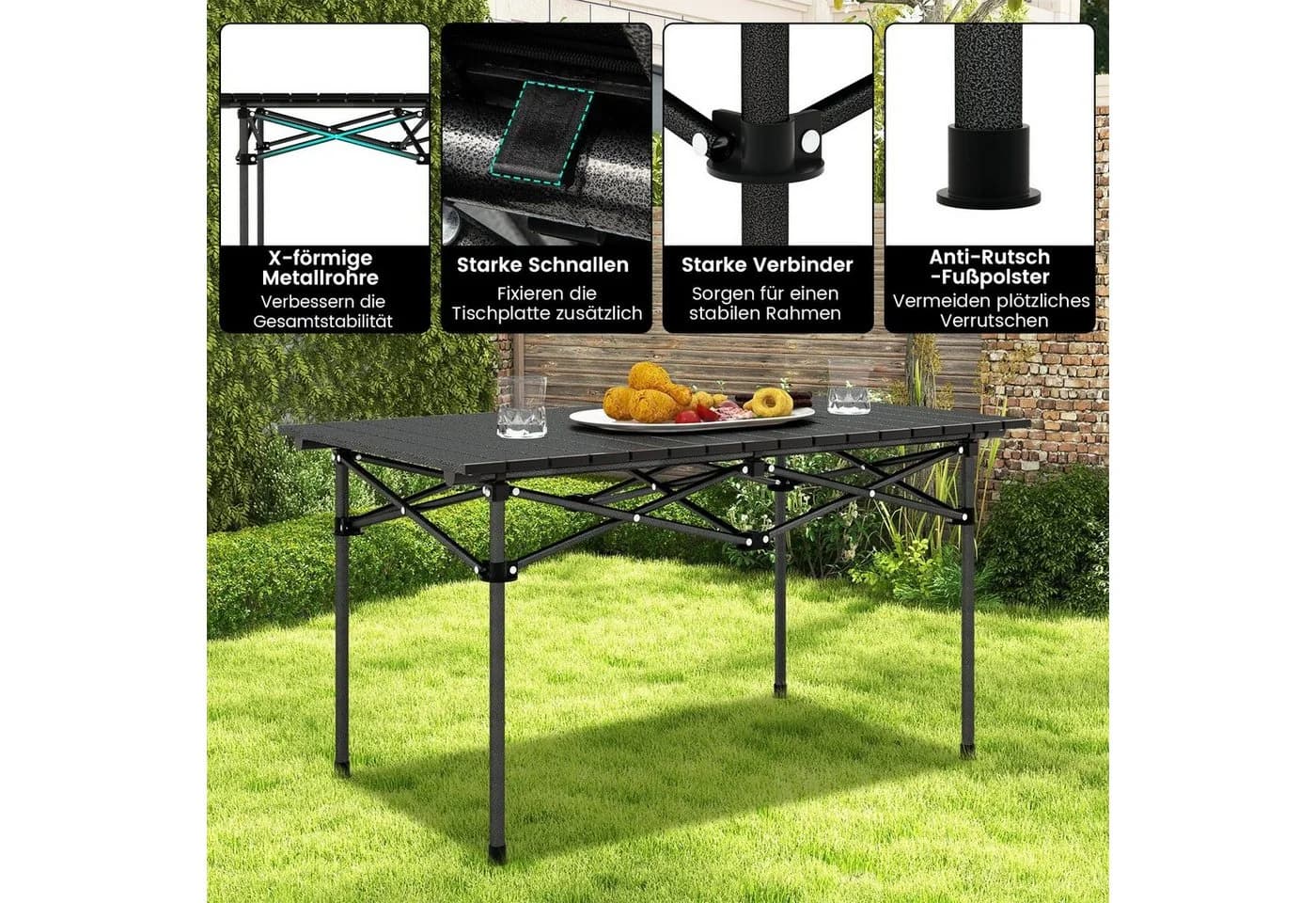 COSTWAY Campingtisch Klapptisch Aluminiumtischplatte Schwarz - Bild 5