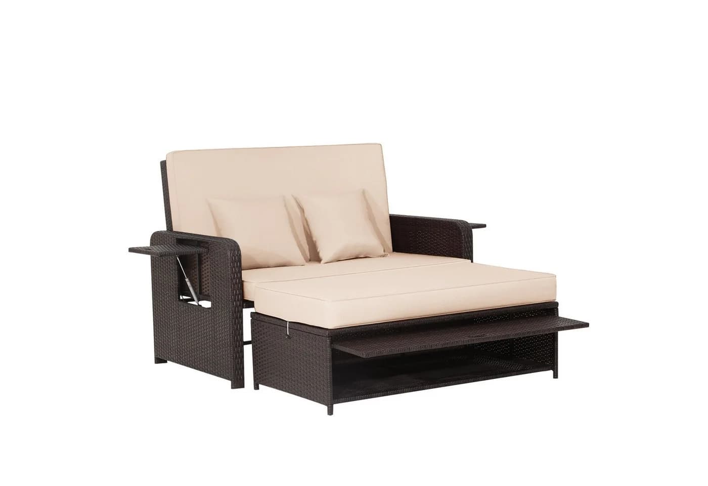 COSTWAY Loungebett 2-Personen Rattan mit verstellbarer Rückenlehne - Bild 2