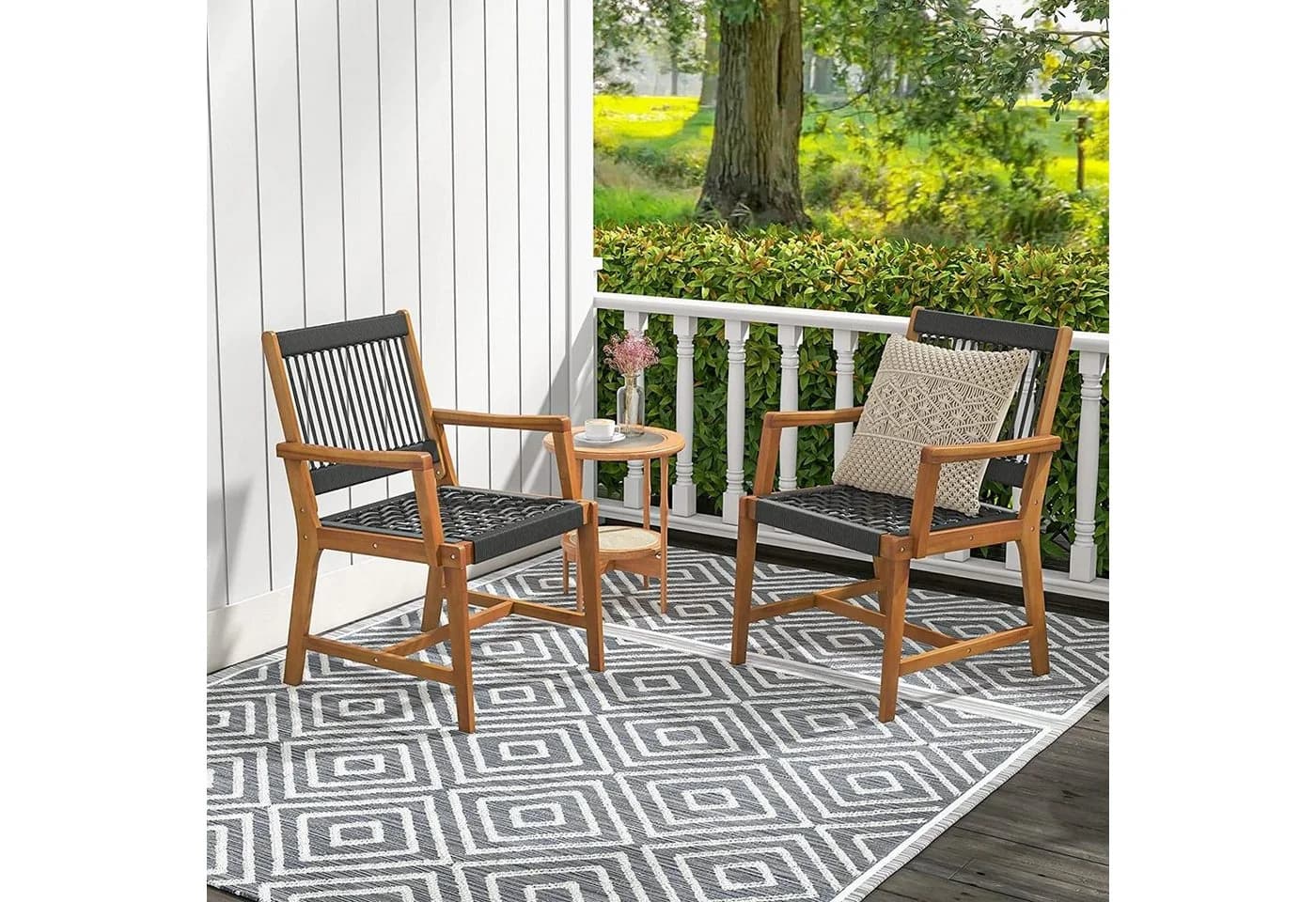 COSTWAY Gartenstuhl 2er Set Akazienholz mit Rückenlehne und Armlehne 160kg