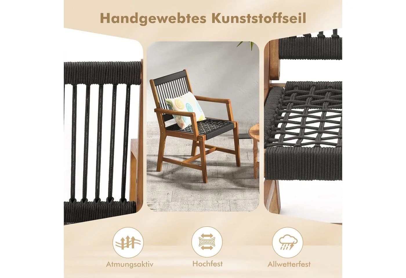 COSTWAY Gartenstuhl 2er Set Akazienholz mit Rückenlehne und Armlehne 160kg - Bild 4