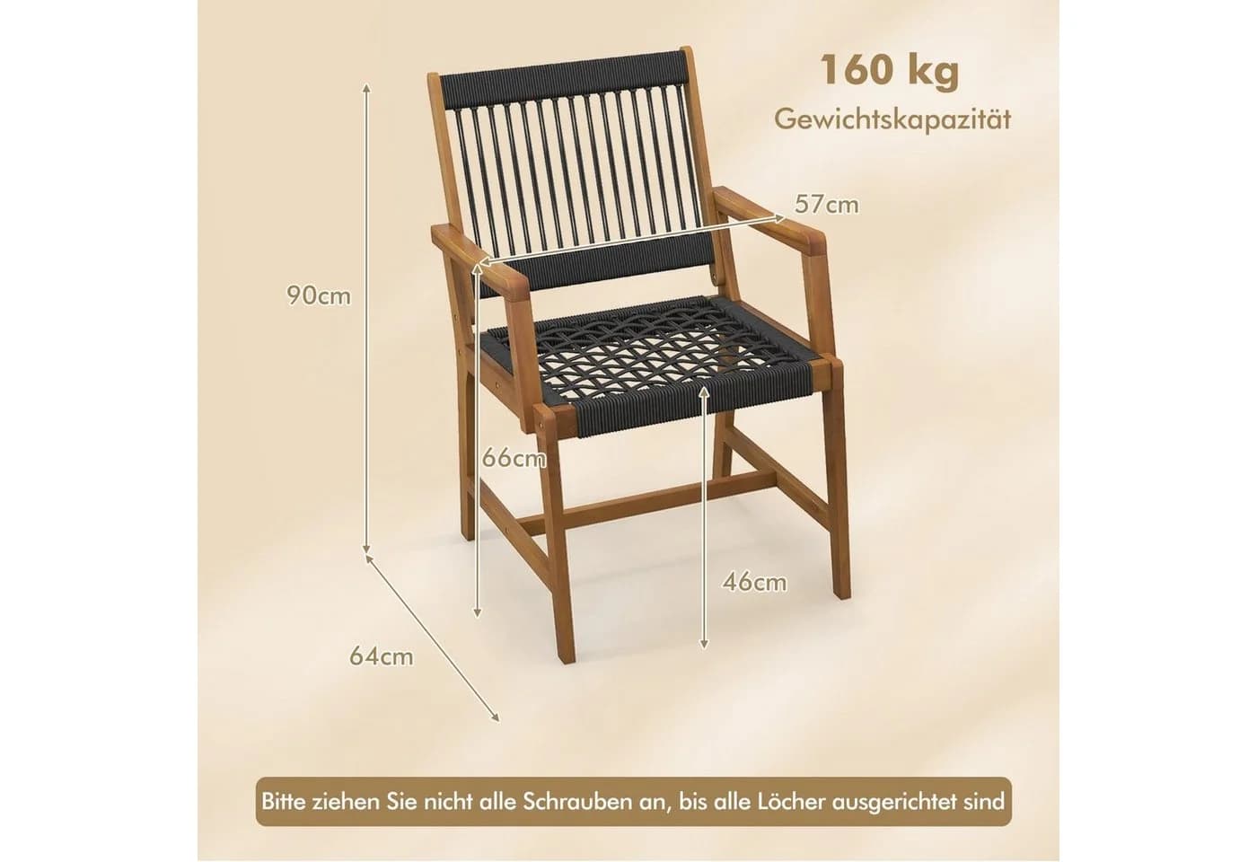 COSTWAY Gartenstuhl 2er Set Akazienholz mit Rückenlehne und Armlehne 160kg - Bild 5