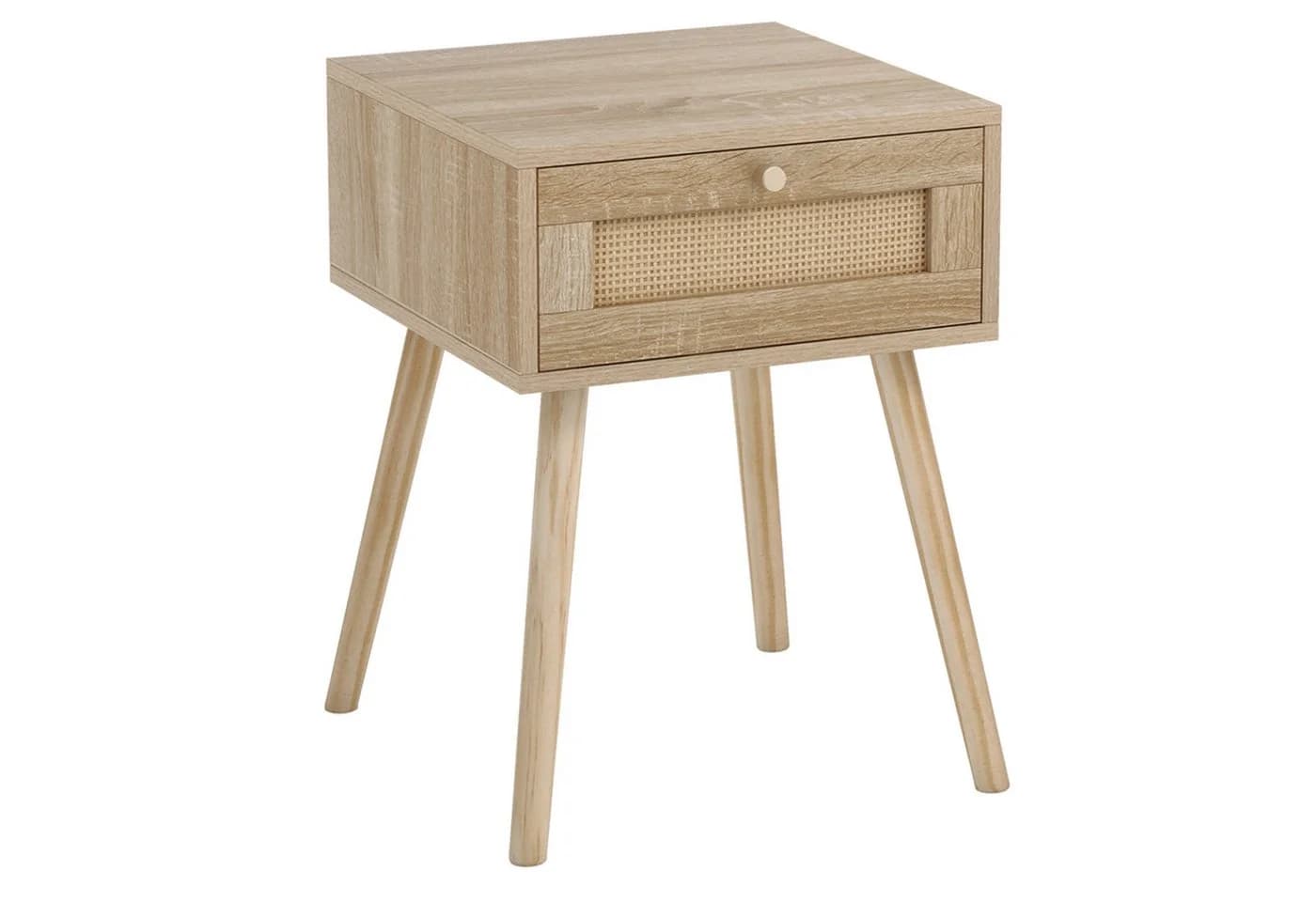 COSTWAY Nachttisch mit Schublade und Rattan-Design, Eiche - Bild 2